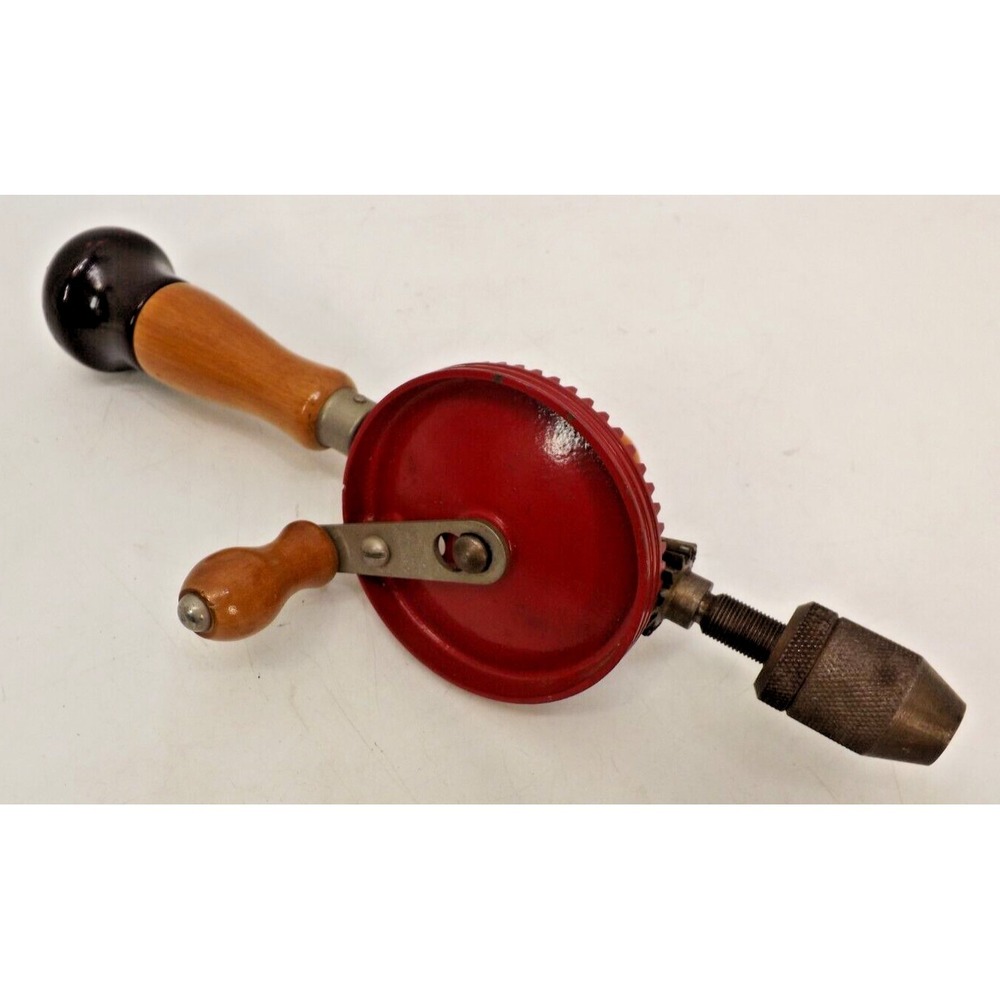 Vintage STANLEY Egg Beater Defiance Crank Hand Drill - Model 1220 Beautiful Wood
